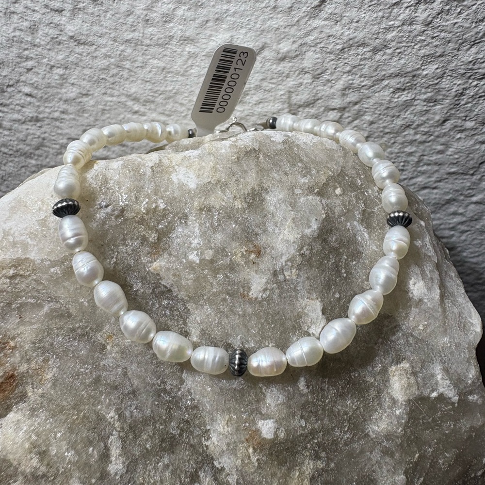 Freshwater Pearl Bracelet Sterling Silver Bead Accents